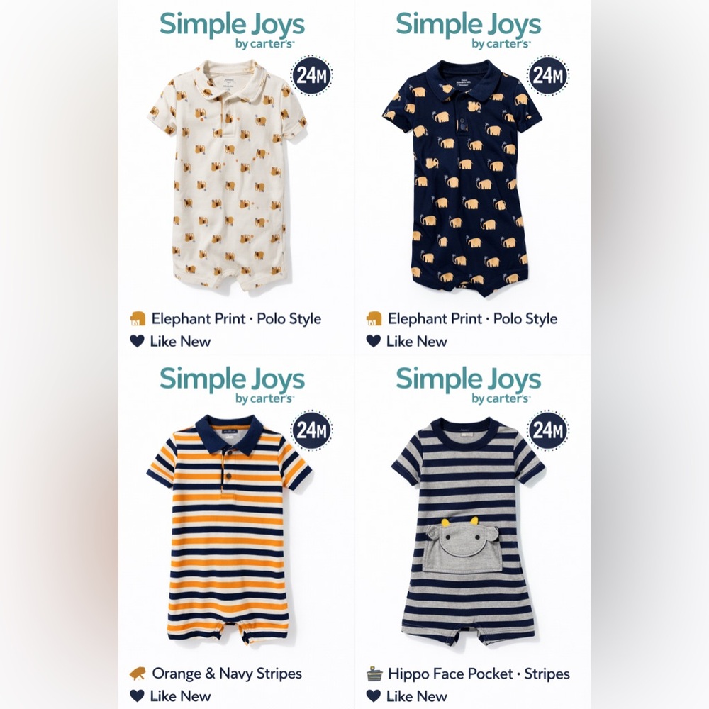 DONATED:
4 Rompers Bundle – Simple Joys by Carter’s – 24M